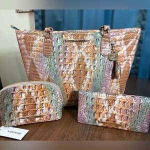 **SOLD**Brahmin Truffle Python (Solid) Pastel Croc-Embossed Tote Set